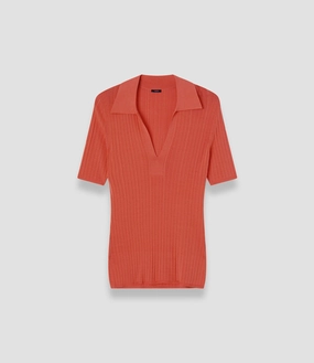 Viscose Rib Knit Polo Top Odor control Stylish Drape