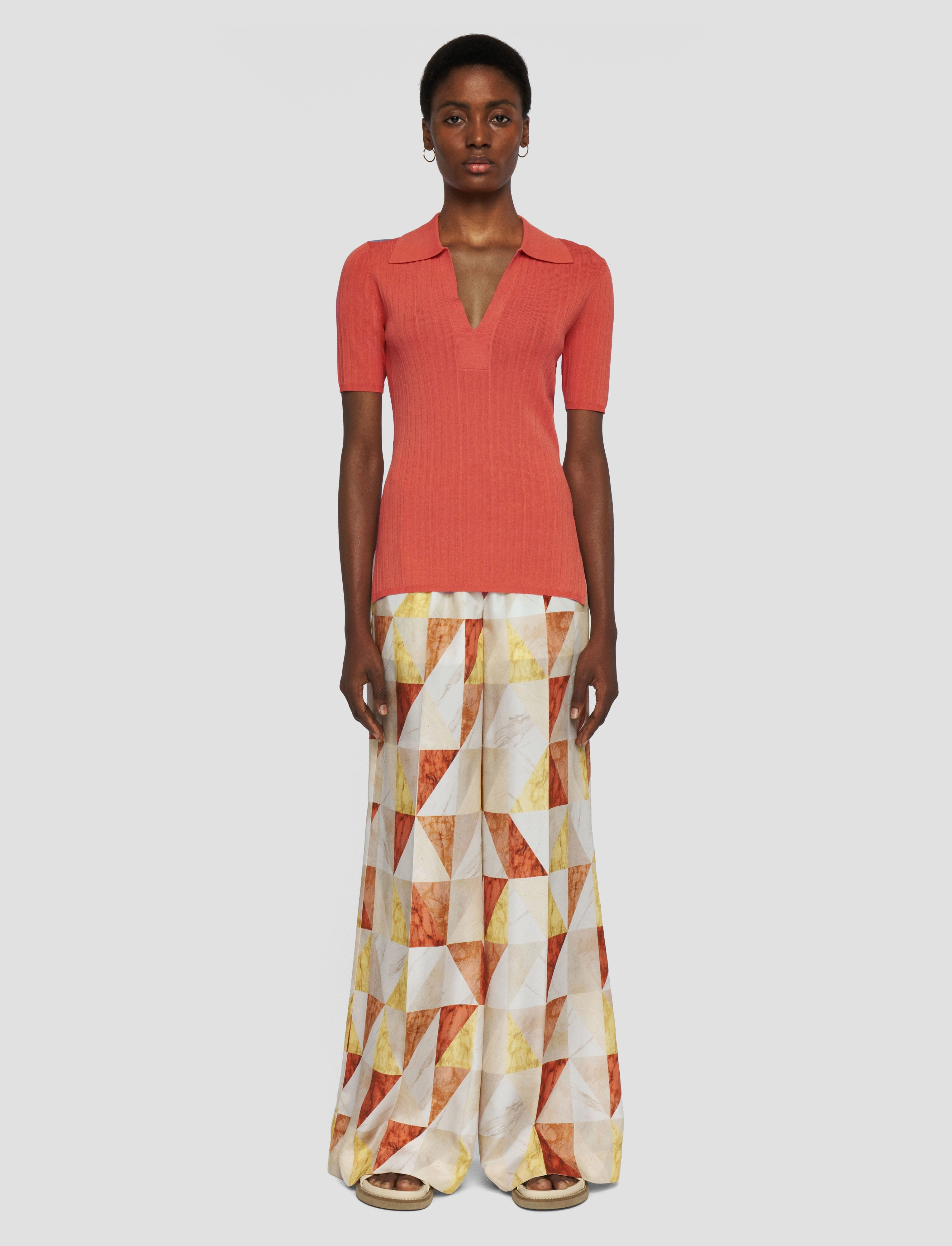 Viscose Rib Knit Polo Top Office Friendly