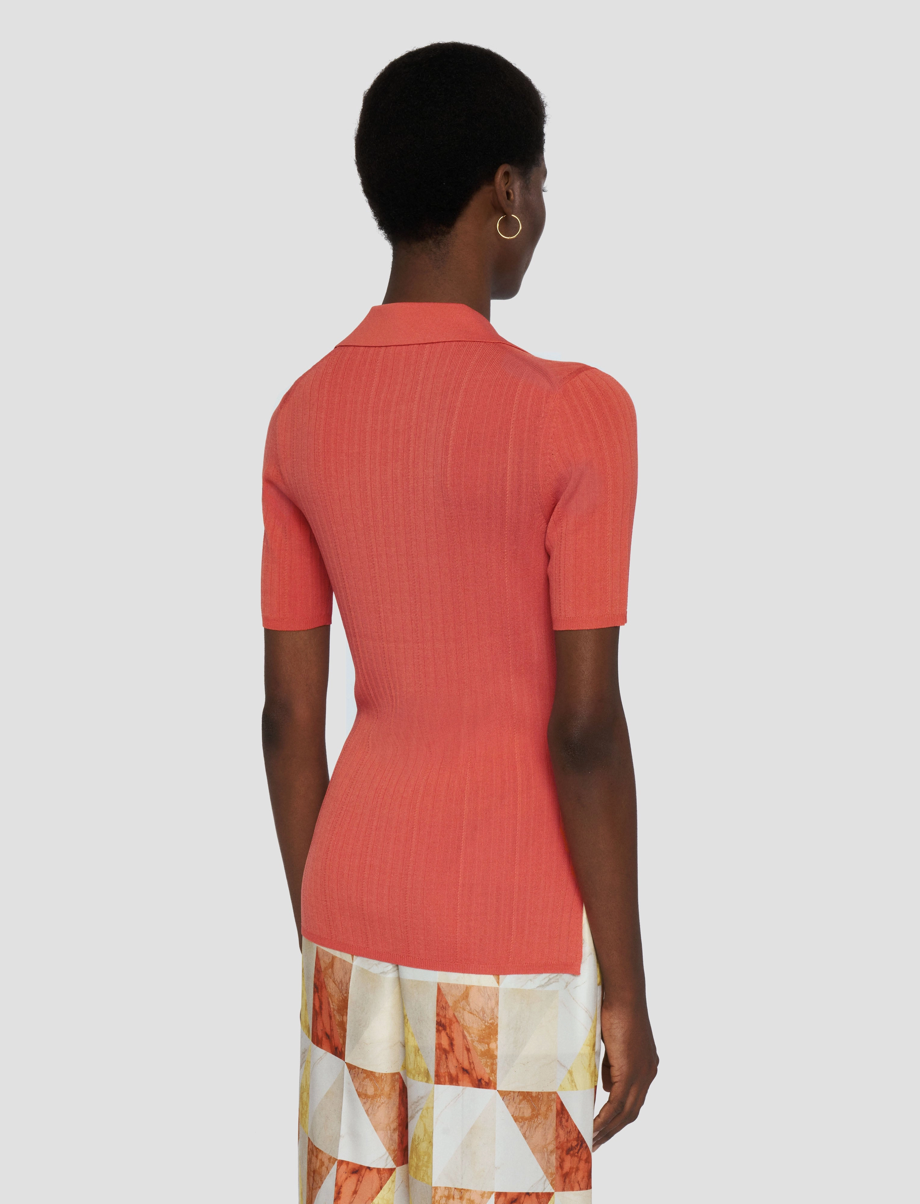 Simple Piece Viscose Rib Knit Polo Top