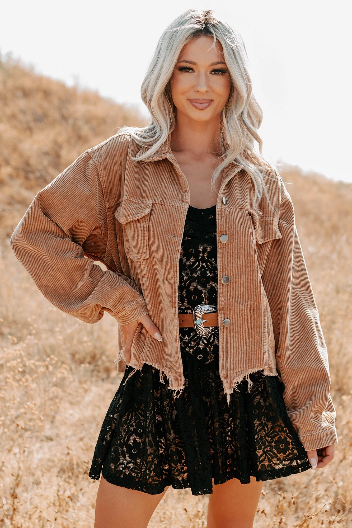 Anti Pilling Fabric Promise Me Forever POL Corduroy Shacket (Camel)