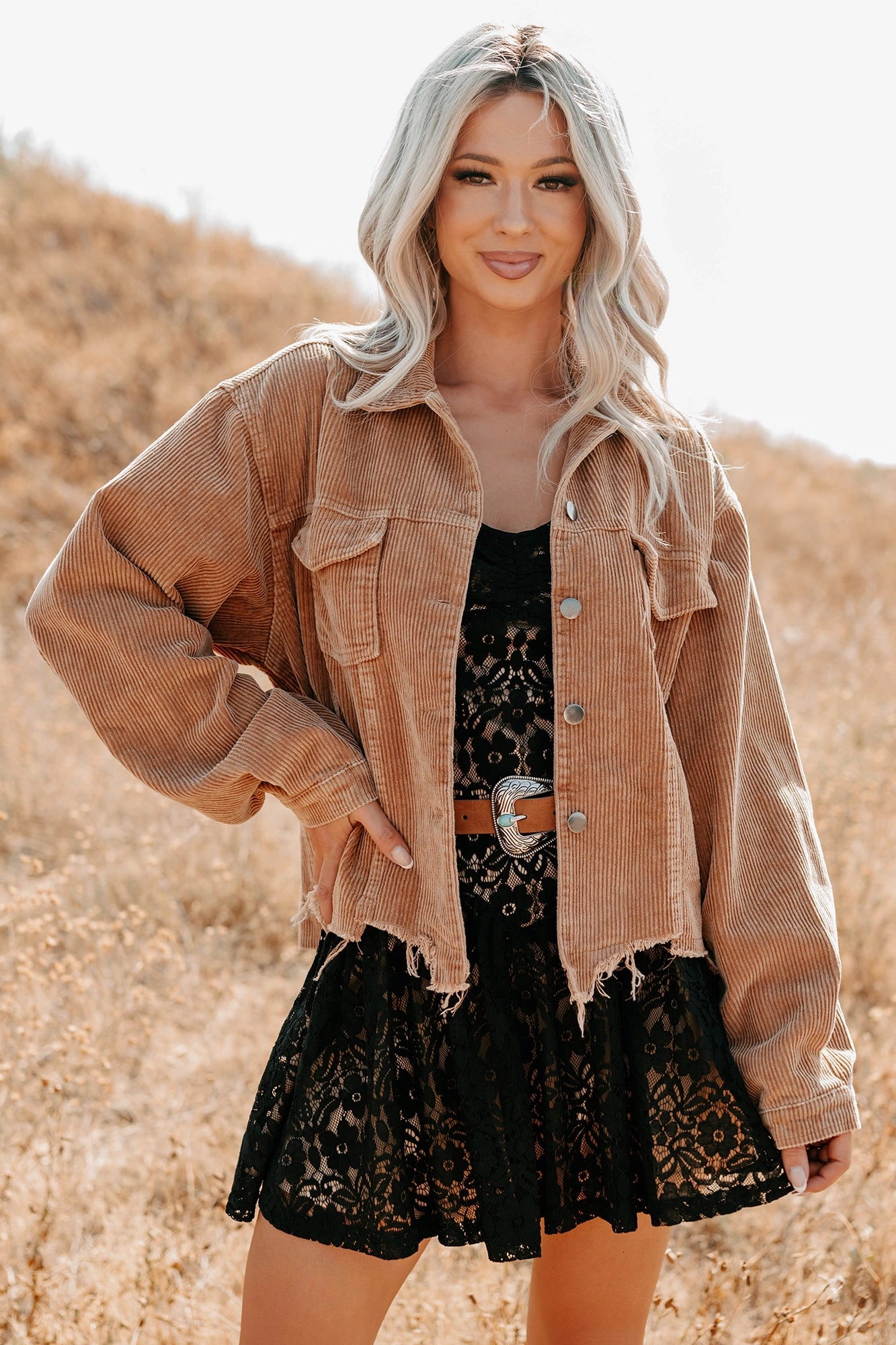 Promise Me Forever POL Corduroy Shacket (Camel) Thermoregulating Insulation