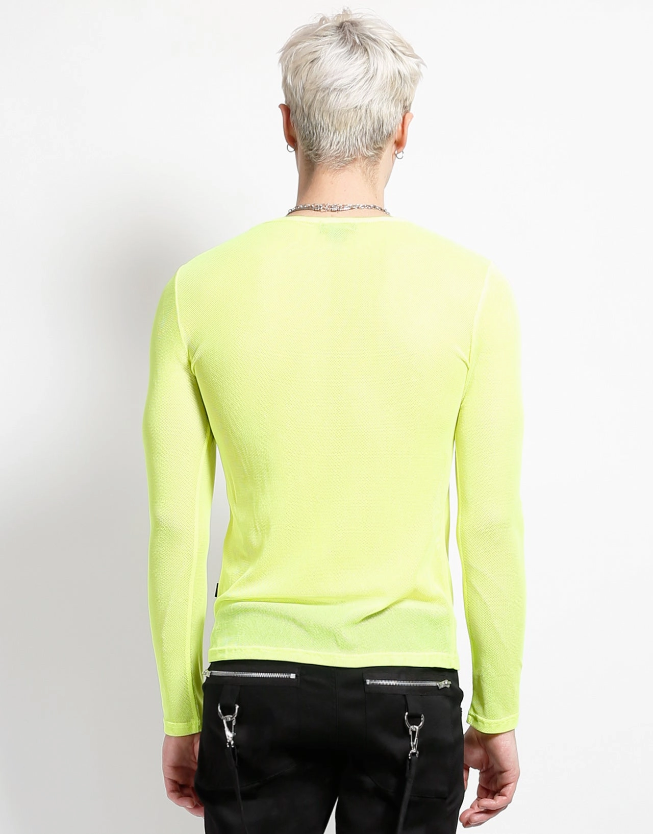 MENS LONG SLEEVE FISHNET LIME Contrast Stitch Minimalist Silhouette