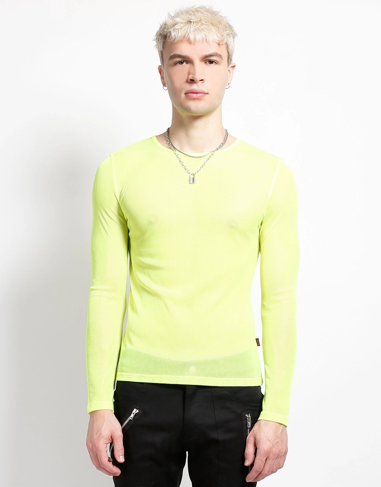 MENS LONG SLEEVE FISHNET LIME Workout Apparel AntiSnag Fabric