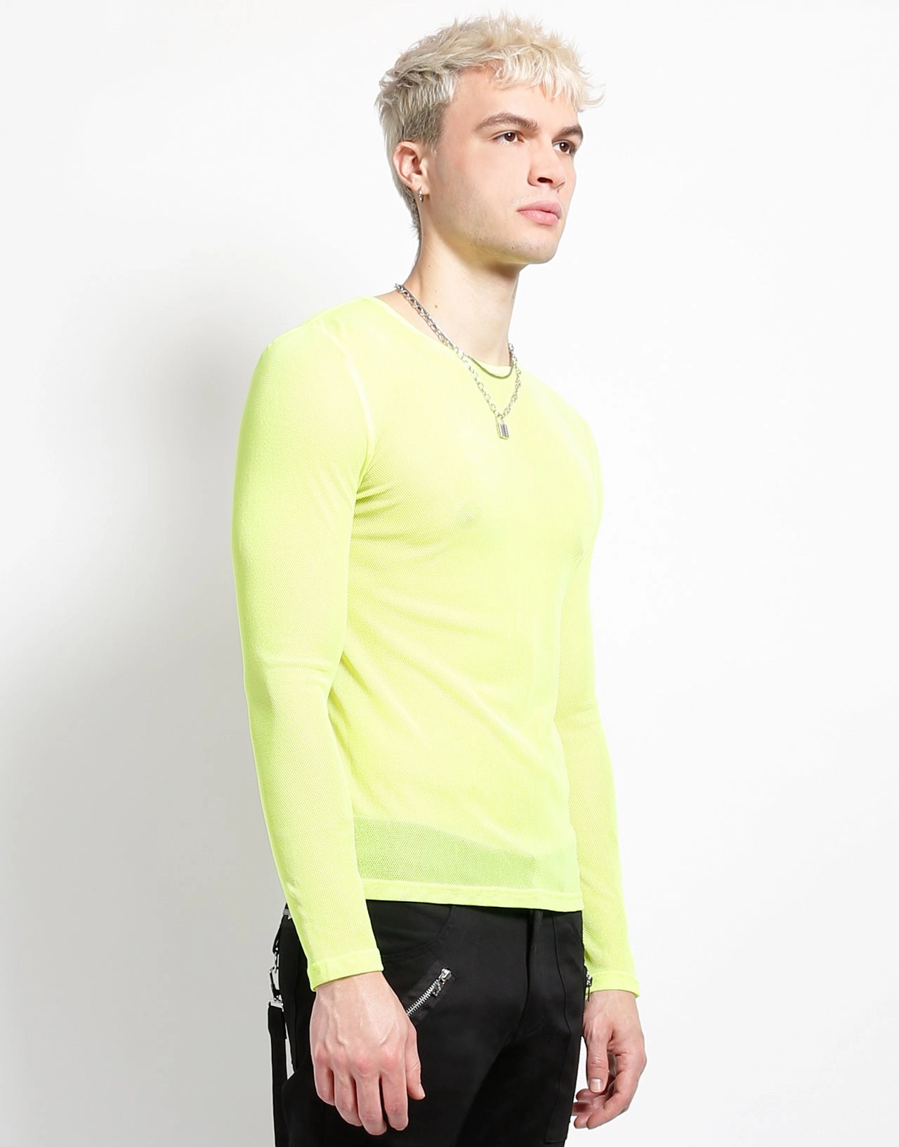 LowProfileDesign Self Fabric Tie Closure MENS LONG SLEEVE FISHNET LIME