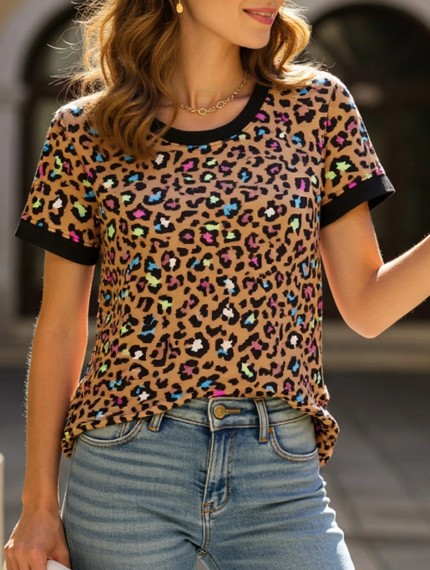 High Stretch Fabric Round Neck Pullover Slightly Loose Casual Top ??Lightweight Daily Essential for Women