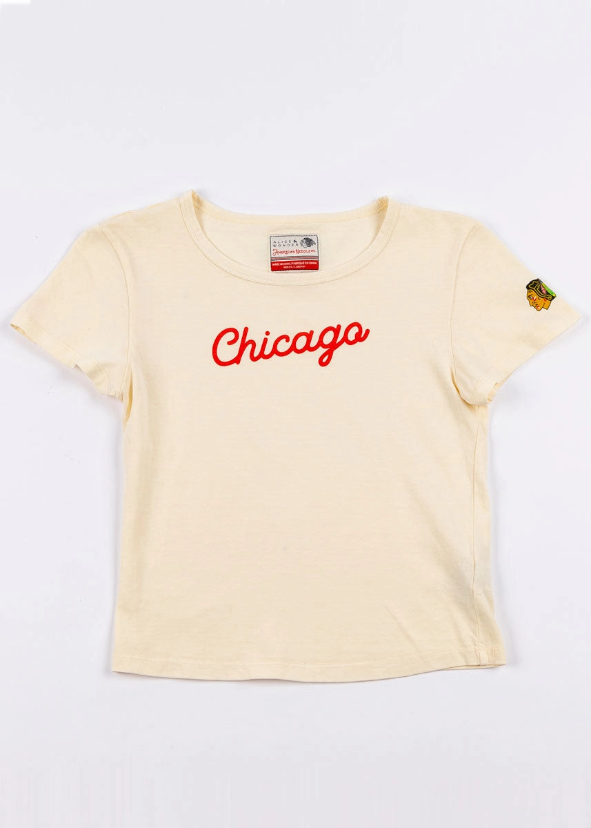 Knit Fabric Technology Layered Collar System Blackhawks Script Baby Tee - Cream