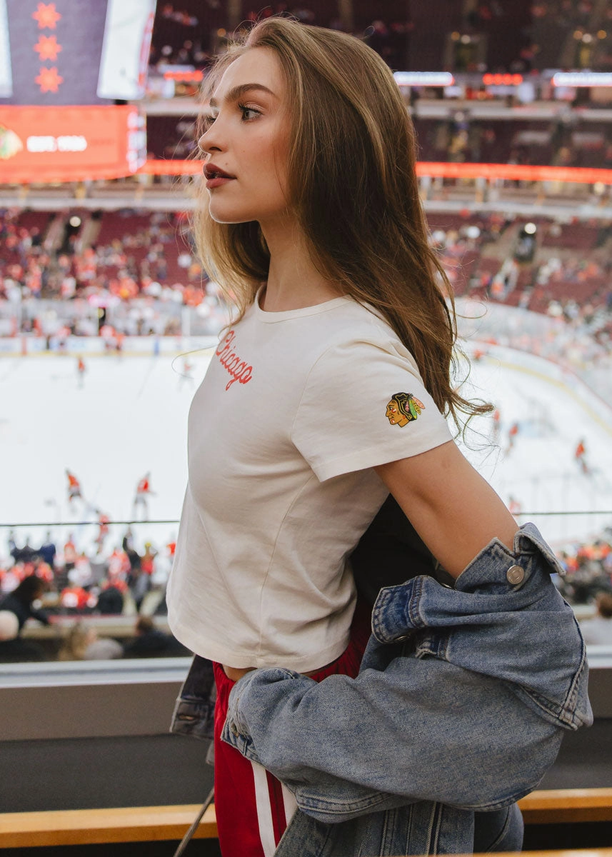 Warm Layer Blackhawks Script Baby Tee - Cream