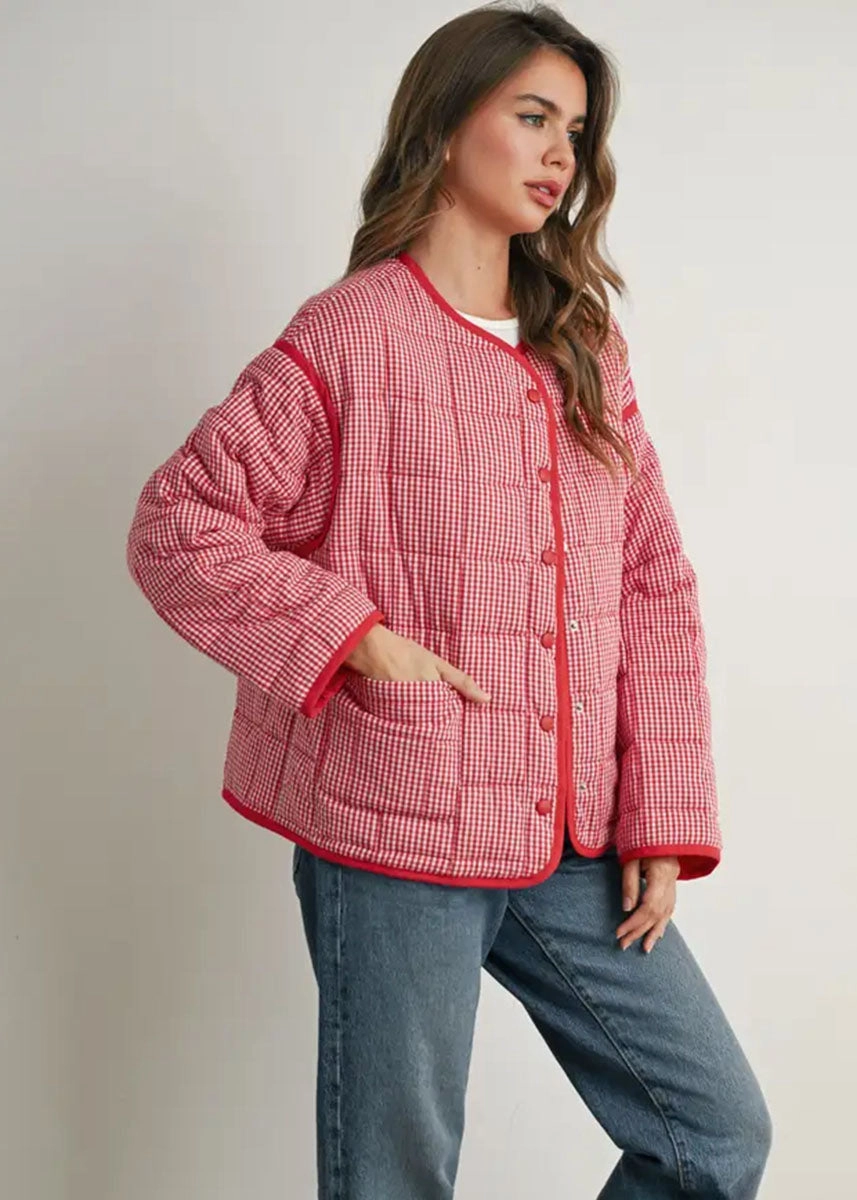 slim cut Astrid Quilted Puff Jacket - Red Multi