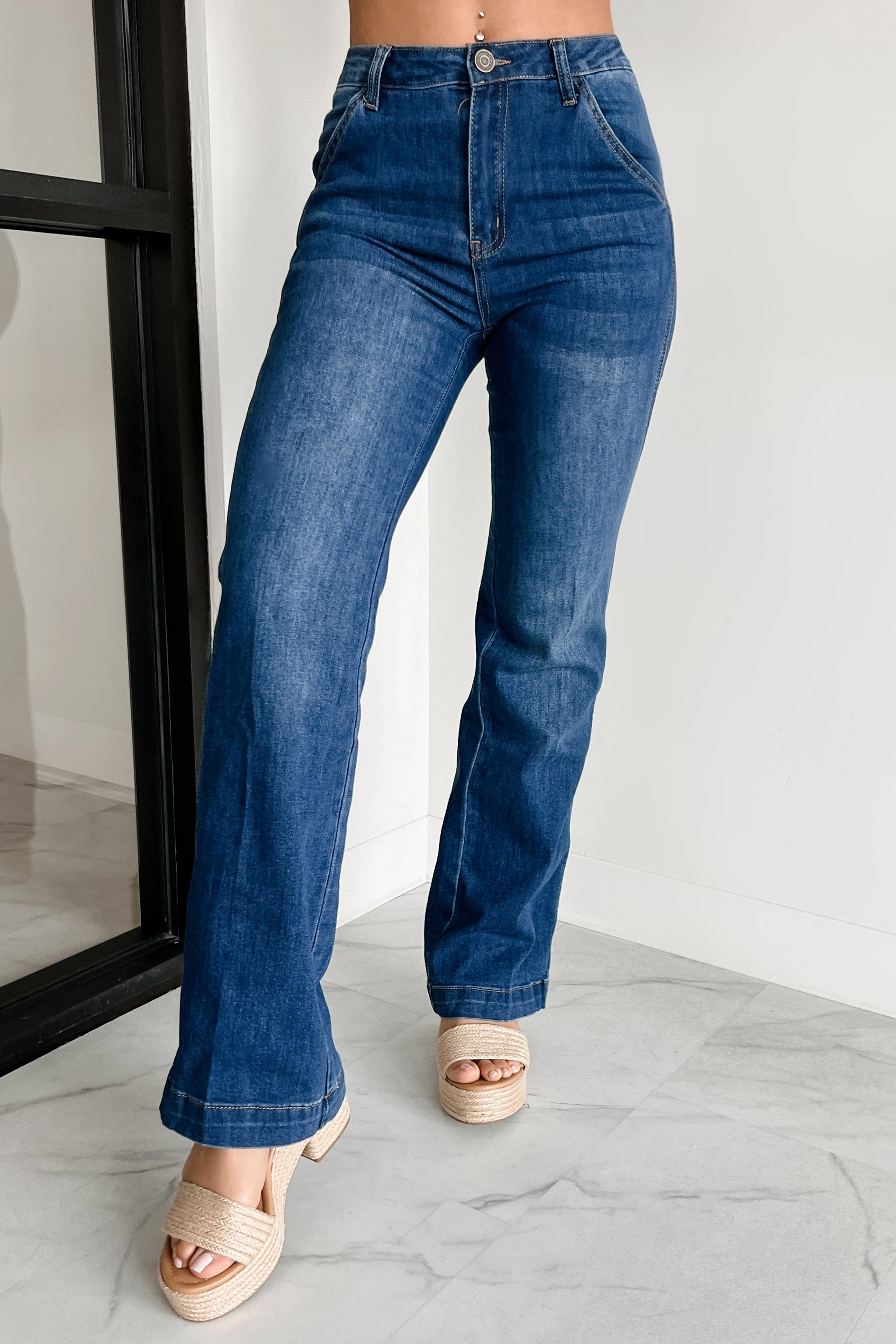 Everest High Rise Wide Leg Indigo Reign Jeans (Dark Blue) Always Needed Modern Straight Leg