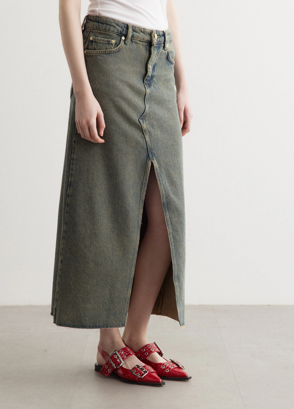 Classic Autumn Days Adult Fashion Overdyed Heavy Denim Maxi Skirt