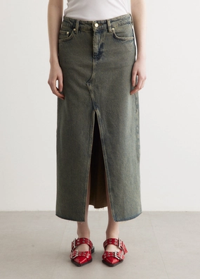 Family Style Parent Style Smart Casual Overdyed Heavy Denim Maxi Skirt