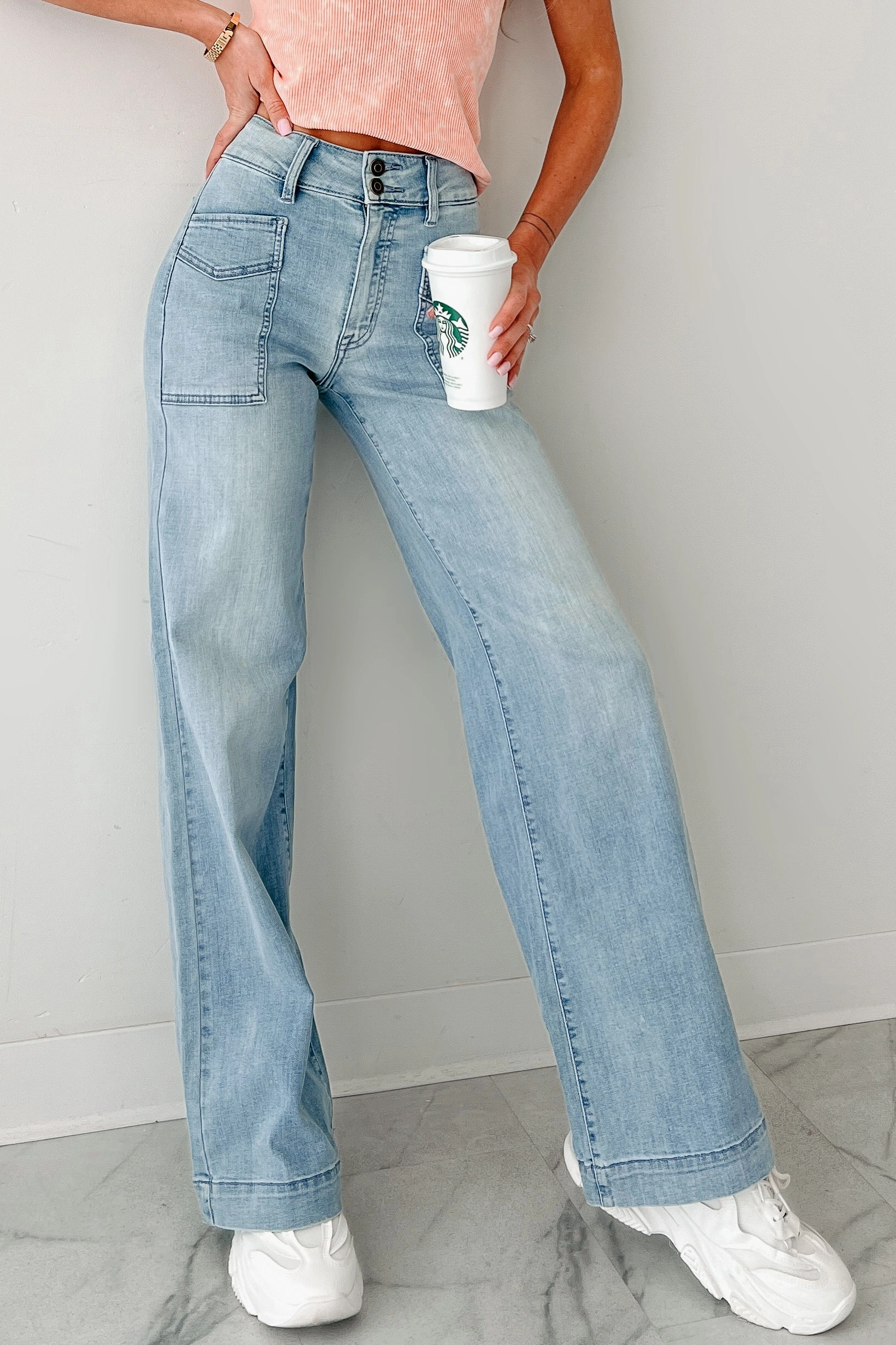 Zella High Rise Wide Leg Eunina Jeans (Medium) Stretch Recovery Stay Comfortable