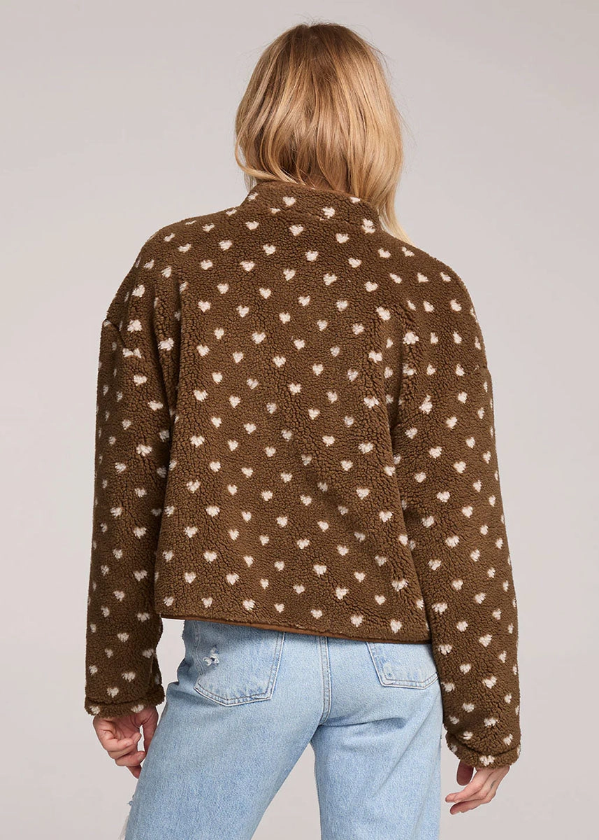 Madisyn Sherpa Heart Jacket - Olive Leather Bits Crisp Clean Fit