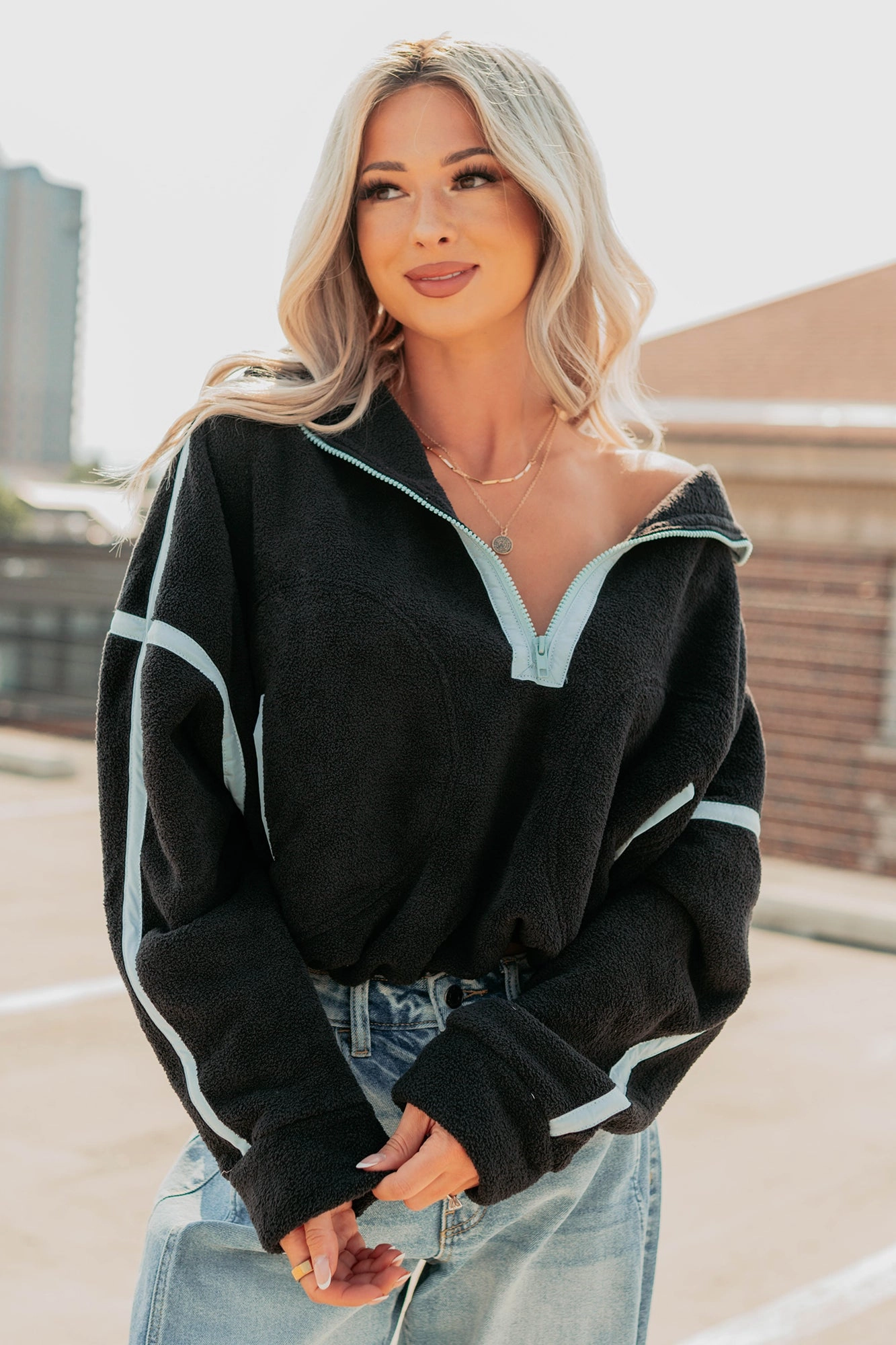 Simple Comfort Half-Zip Fleece Pullover (Black) Chill Proof Style