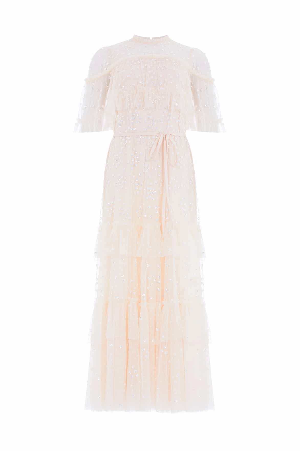 Leila Dot Tiered Cape Ankle Gown Warm-Layer City Layering