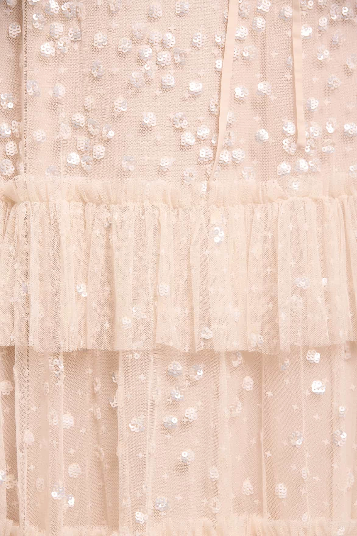 Leila Dot Tiered Cape Ankle Gown Flattering Fit