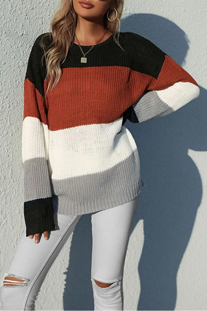 Comfortable All Day Wear LOOSE FIT COLOR BLOCK DAILY SWEATER