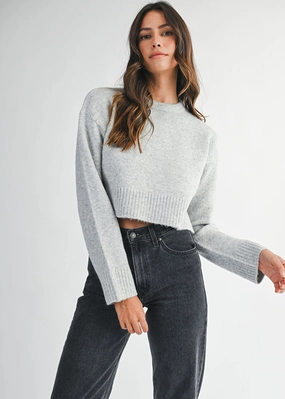 Printed top Long Sleeve Tee Eleanor Crop Sweater - Heather Grey
