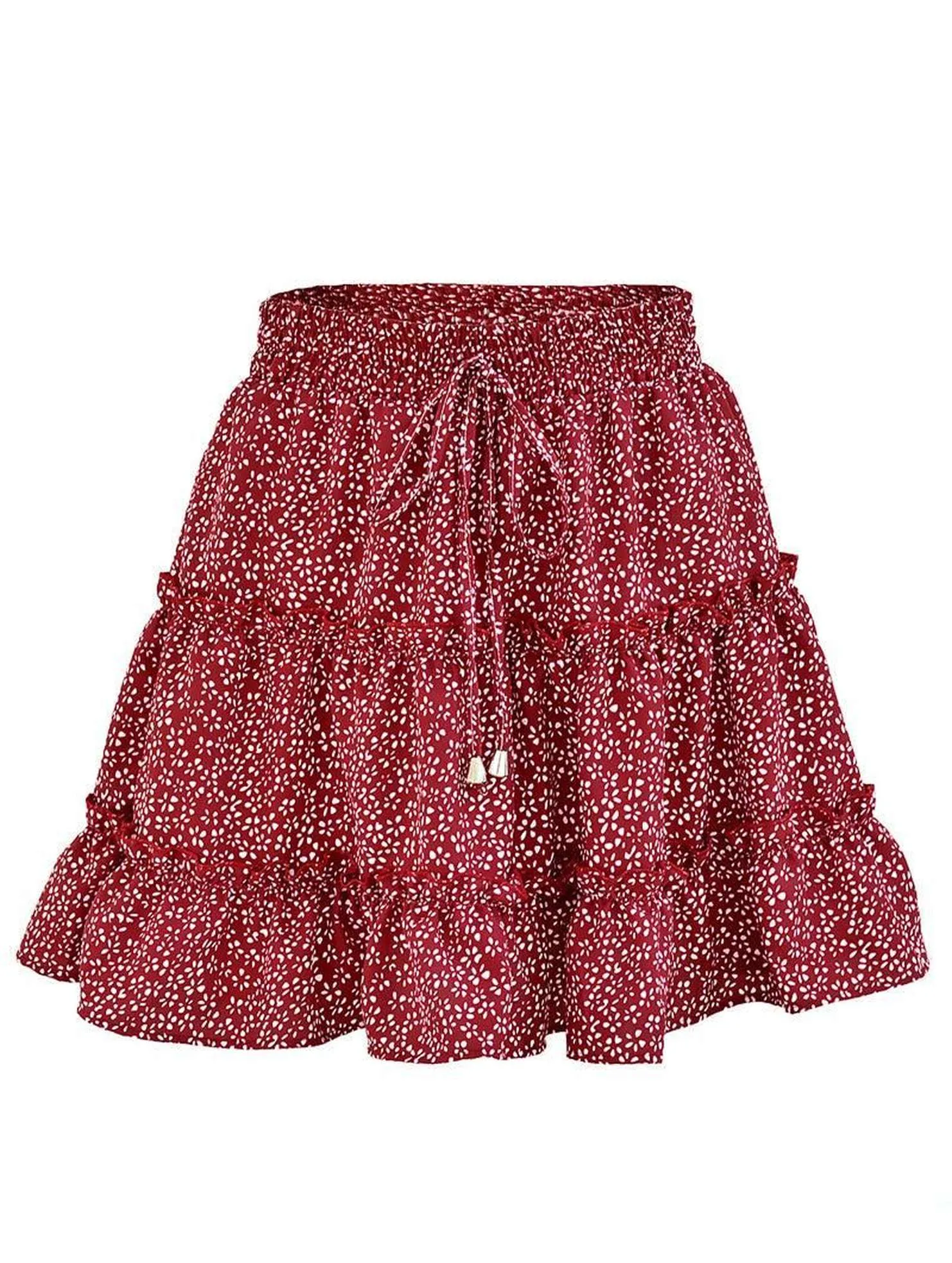 WOMEN HIGH WAISTED RUFFLED FLORAL A LINE SKIRT Comfy Stretch