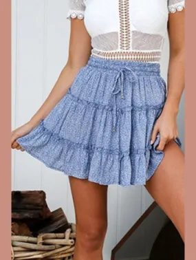 FadeResistantTreatment Mid-rise fit WOMEN HIGH WAISTED RUFFLED FLORAL A LINE SKIRT