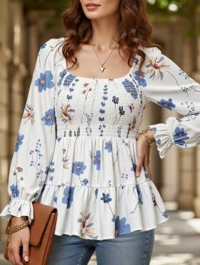 Sports Outfit Comfortable Elegant Floral Print Long-Sleeve T-Shirt