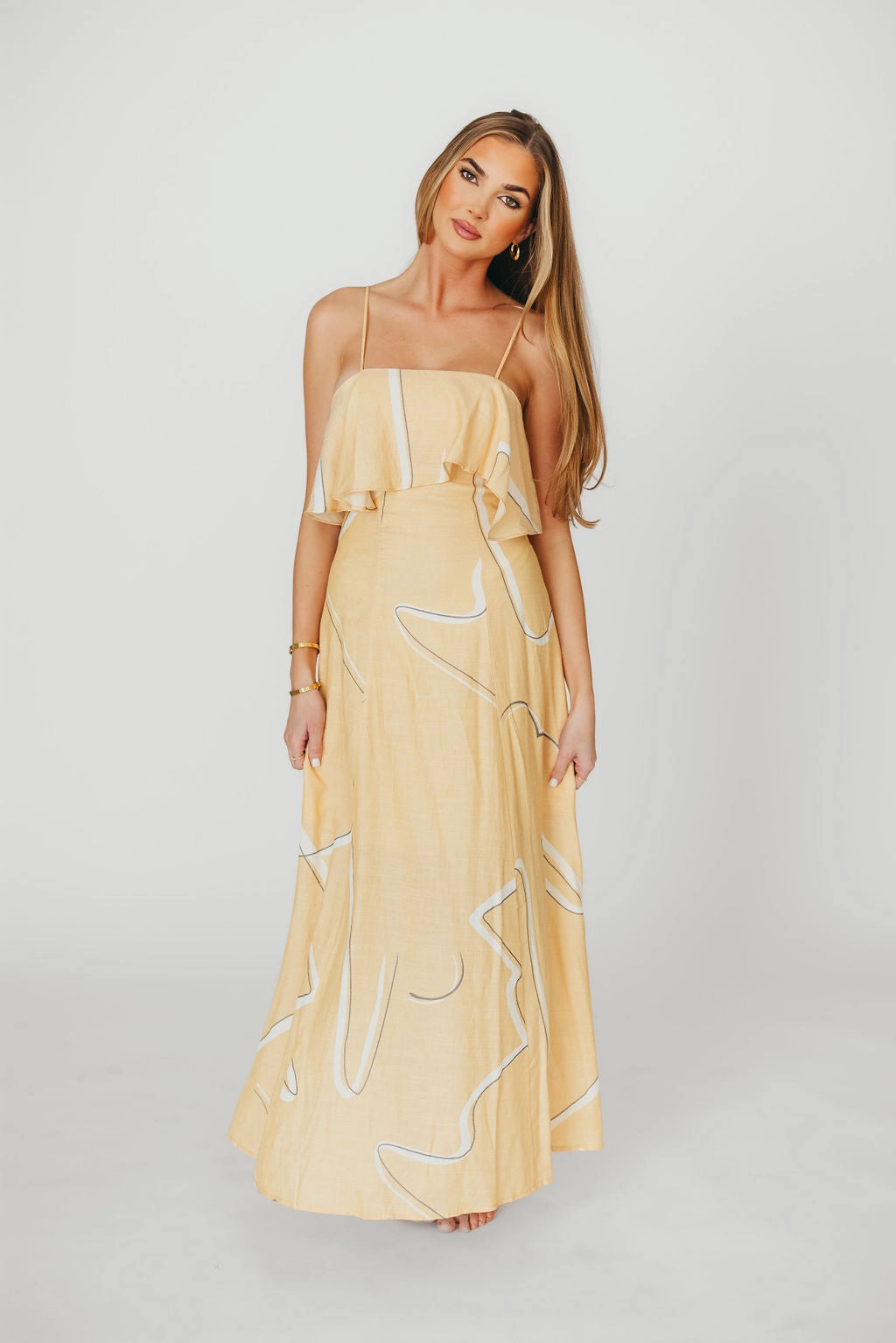 Pastel-Tone Lark Ruffle Detail Maxi Dress in Mango