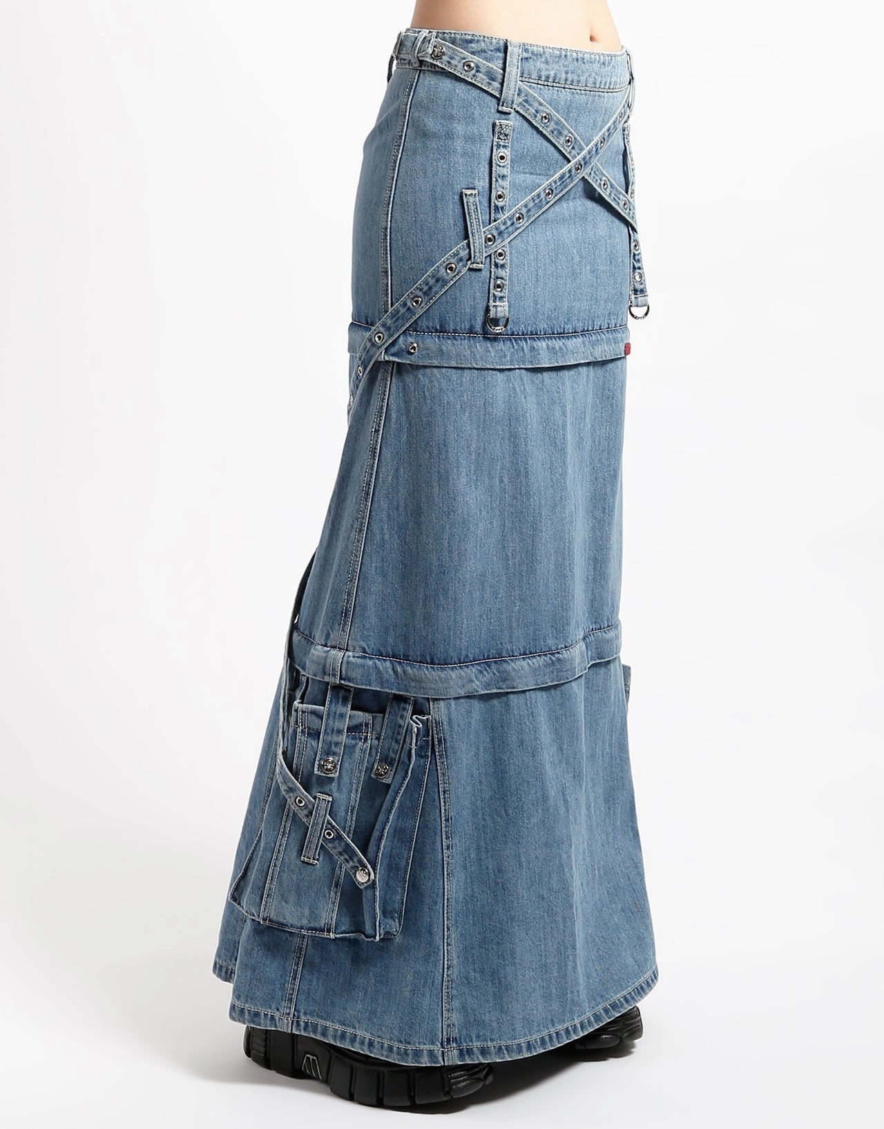 TRIPLE ZIP OFF SKIRT LIGHT DENIM No Iron Flattering Waist
