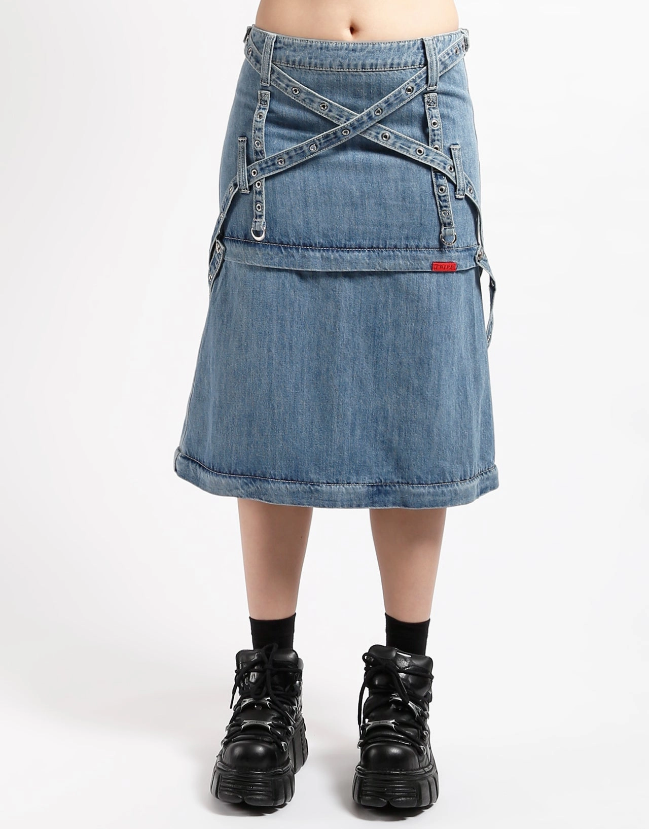 Light Reflective Details Stretchable TRIPLE ZIP OFF SKIRT LIGHT DENIM