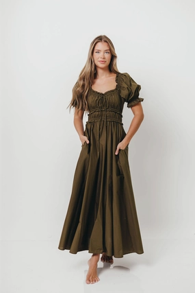 Sydnee Cotton Maxi Dress in Dusty Olive - Bump Friendly Comfy Layers