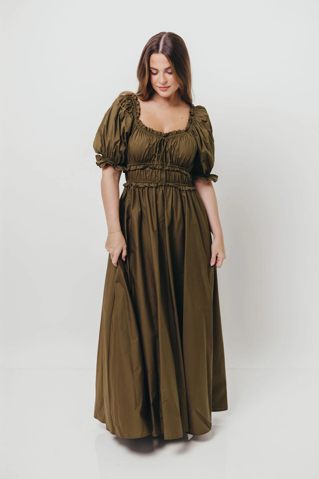 Sydnee Cotton Maxi Dress in Dusty Olive - Bump Friendly Work Pairing Mid Season