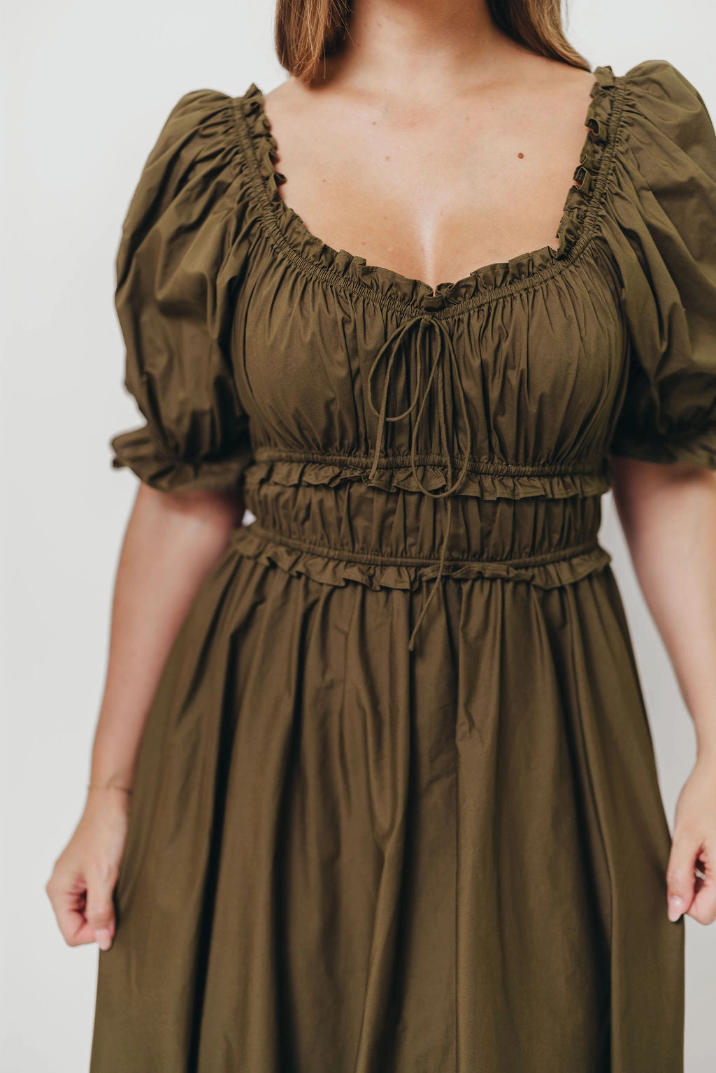 Sydnee Cotton Maxi Dress in Dusty Olive - Bump Friendly Basic Mood Collar Accent