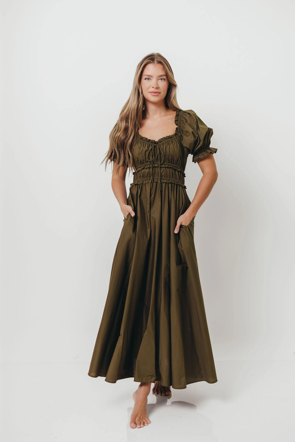 Sydnee Cotton Maxi Dress in Dusty Olive - Bump Friendly Comfy Layers
