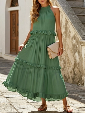 Elegant Temperament Long Floor-Length Cake Skirt Dress ??Tiered Maxi Gown Weekend Style Trendy Everyday