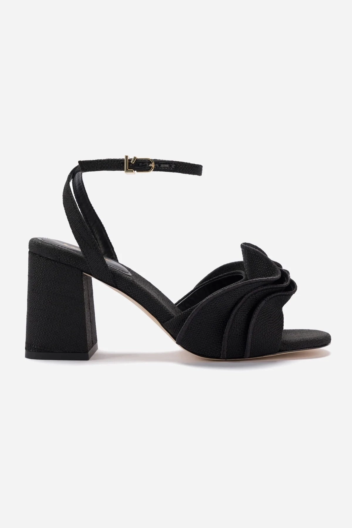 Selena Ruffle Sandal In Black Raffia Quality Design Environmentally Friendly Footbed