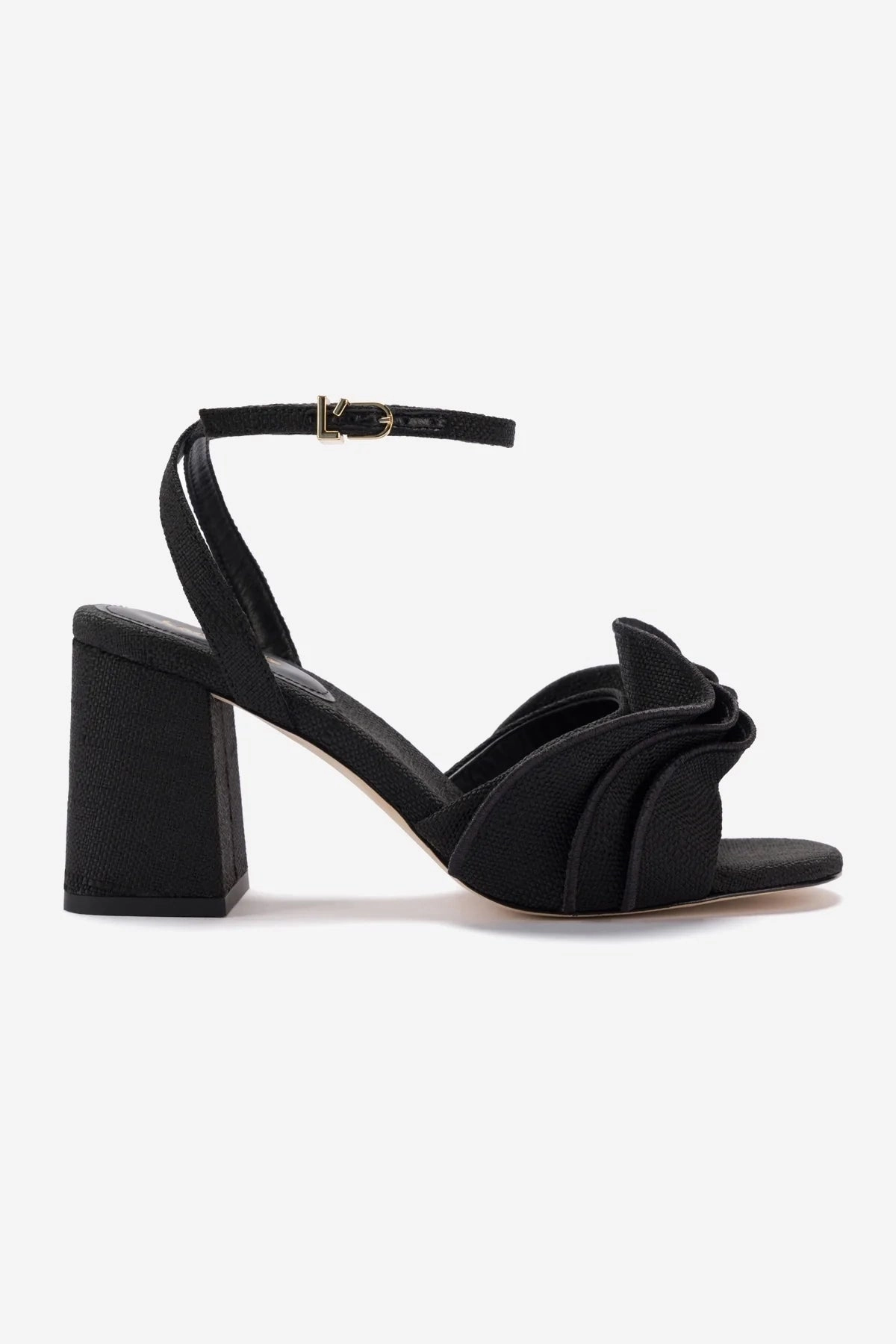 Water Friendly Construction Selena Ruffle Sandal In Black Raffia