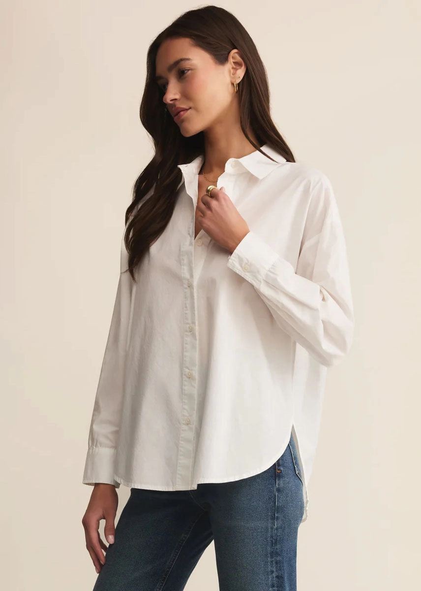 Elevated Poplin Shirt - White Low Profile Collar DoubleLayered Collar