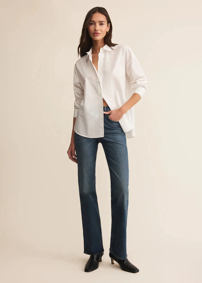 Minimalist Cuff RibbedTexture Elevated Poplin Shirt - White