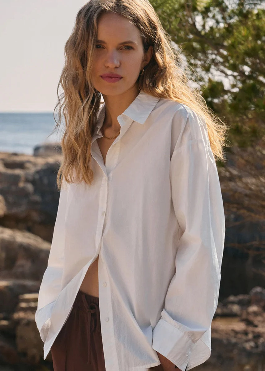 Layered Collar Structure Elevated Poplin Shirt - White