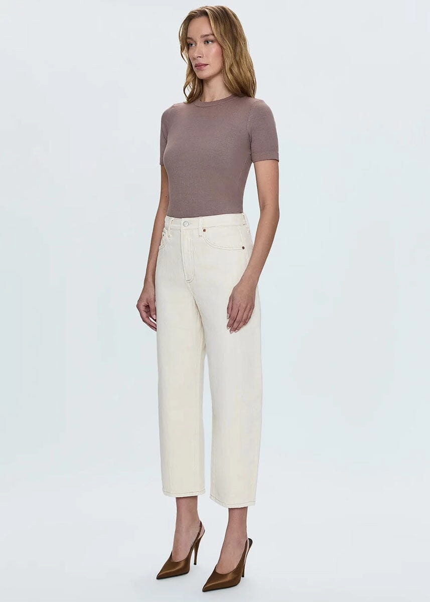 Eli High-Rise Arched Leg Jean - Ecru Breathable Comfort Design