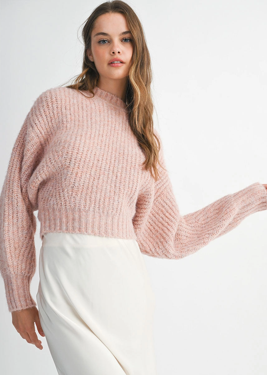 Elliot Slouchy Crew Neck Pullover - Rose Comfortable Look Interlock Knit