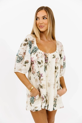 Eloise Floral Romper in Natural Multi *Final-Sale* Fresh Wedding