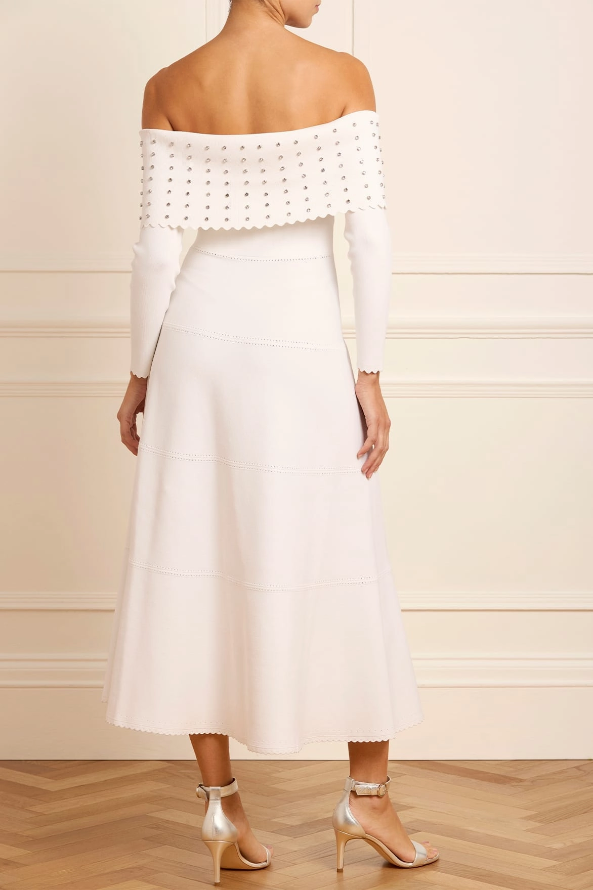 Embellished Bardot Knit Gown Lattice Pattern Hypoallergenic Fibers