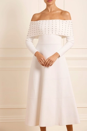 Embellished Bardot Knit Gown Relaxed Crew Neck