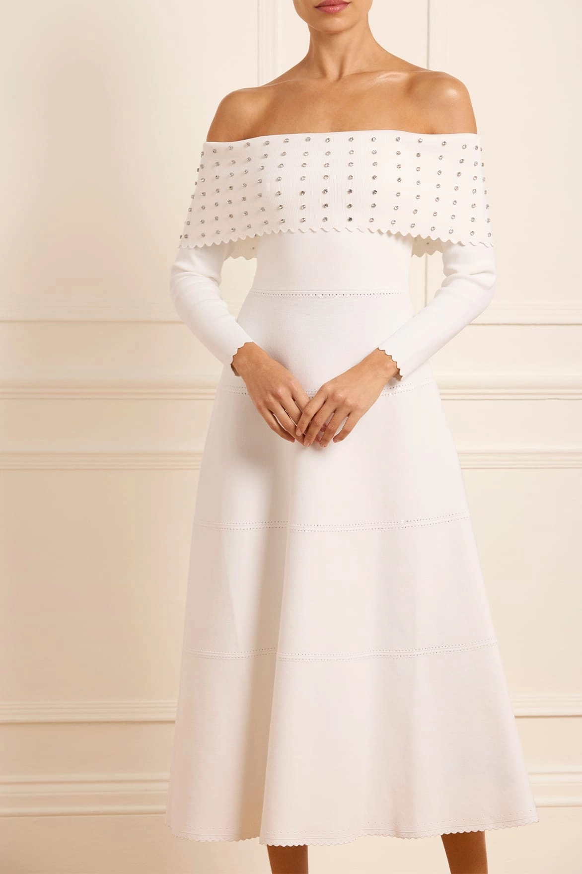 Embellished Bardot Knit Gown Relaxed Crew Neck