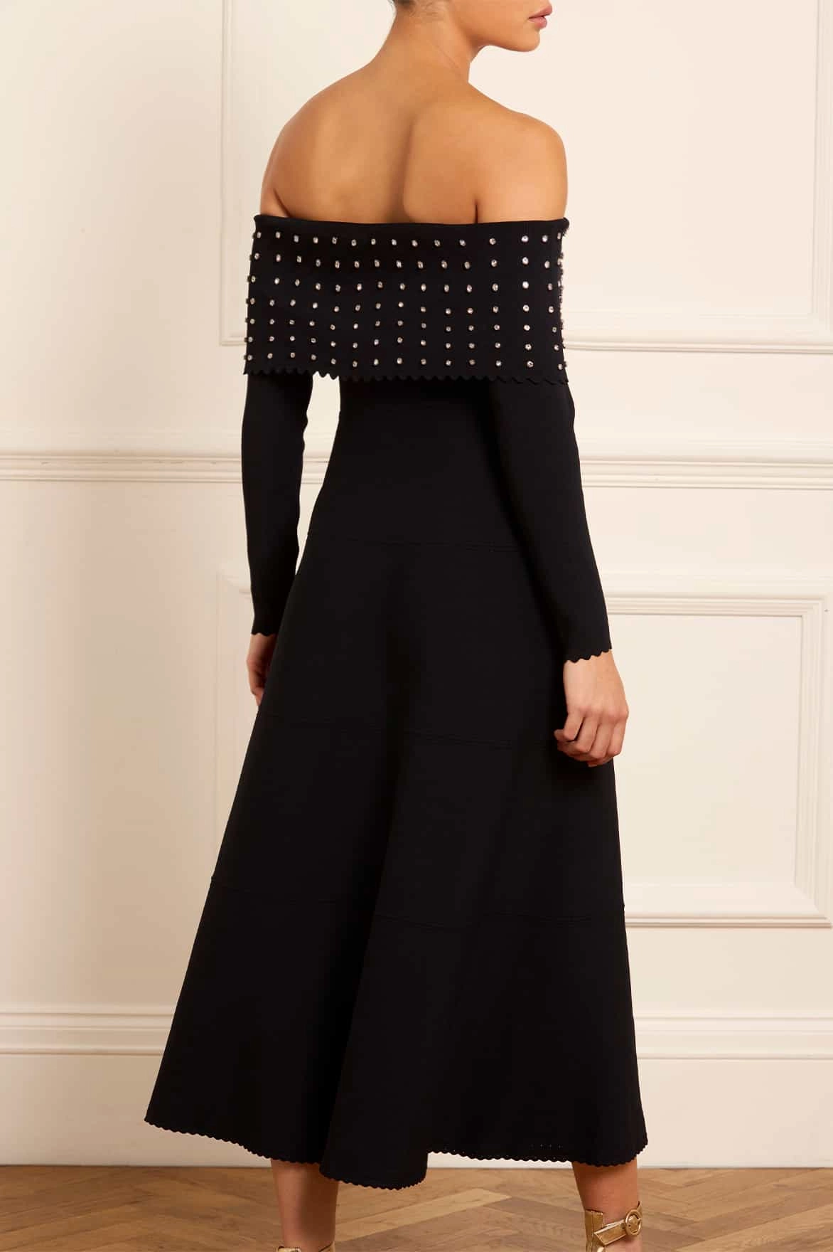 Embellished Bardot Knit Gown Effortless Look