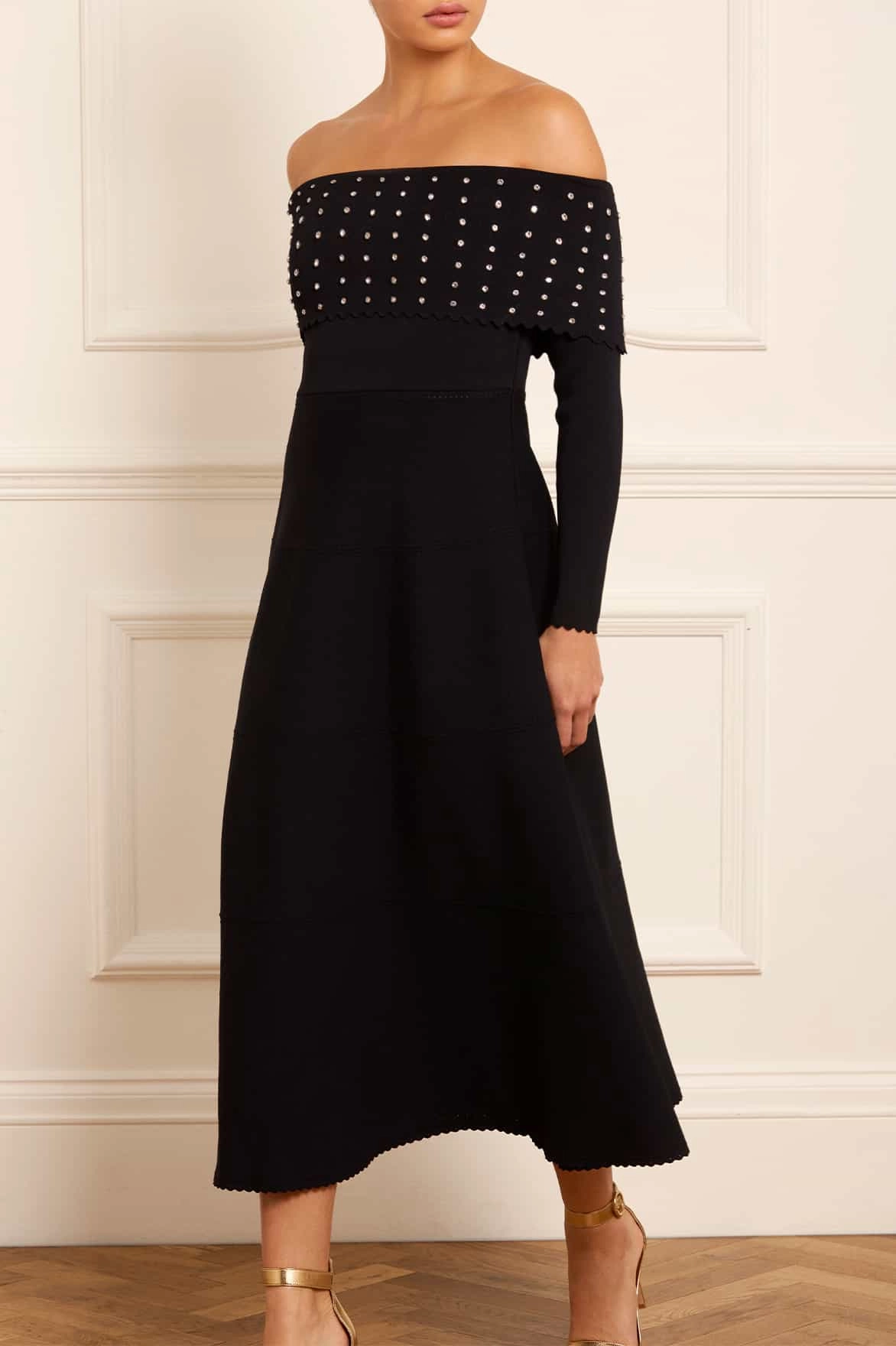 Soft Material Embellished Bardot Knit Gown
