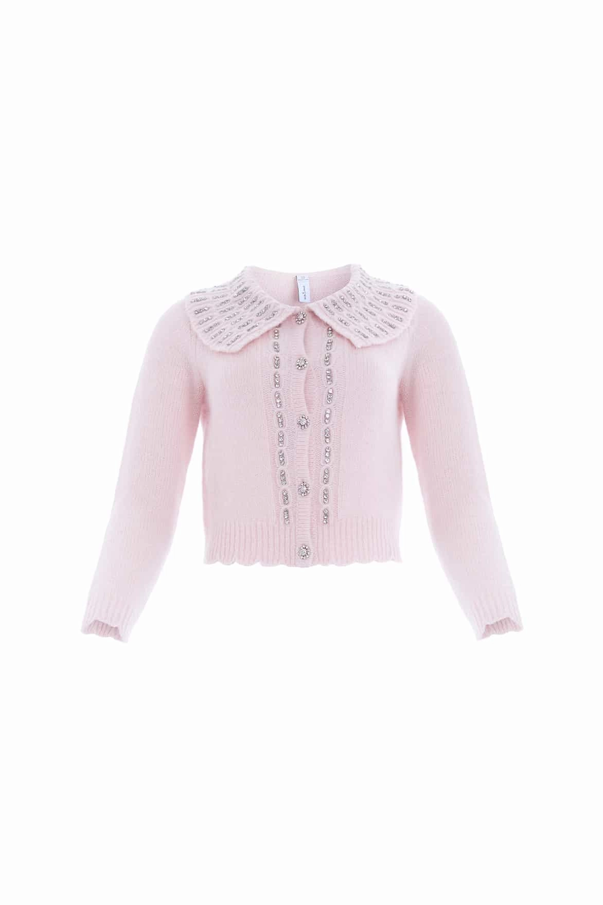 AntiPilling Treatment Embellished Collar Short Cardigan