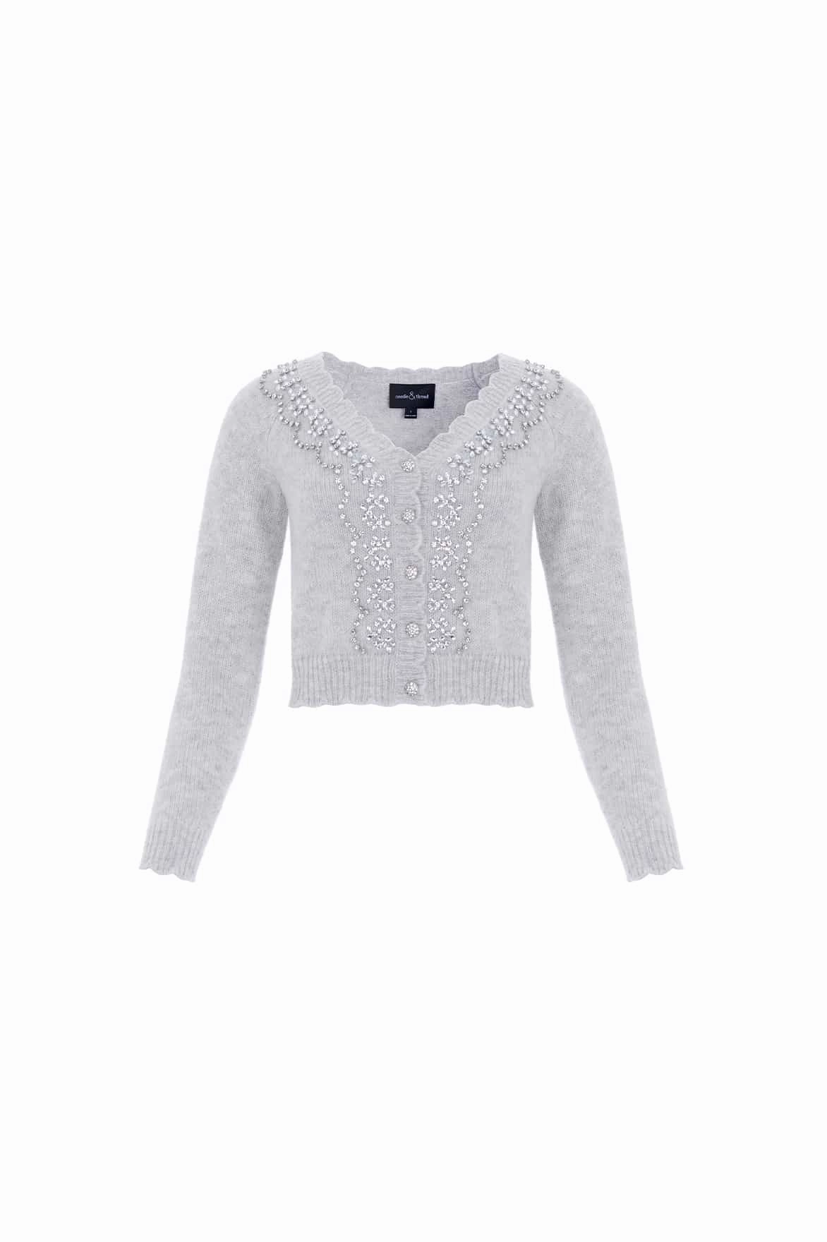 Embellished V-Neck Short Cardigan Travel Warmth Sustainable Material