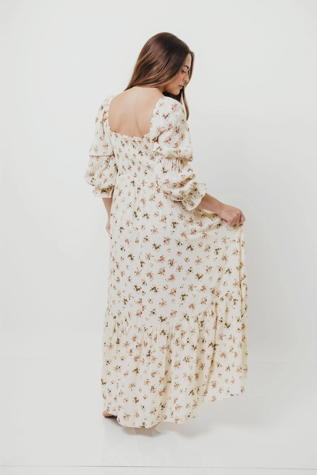 Emerson Maxi Dress with Long Sleeves in Ivory Cool Finish Euro Touch