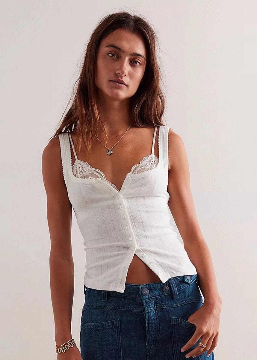 Brushed Microfiber Surface End Game Pointelle Tank - Sugar Swizzle